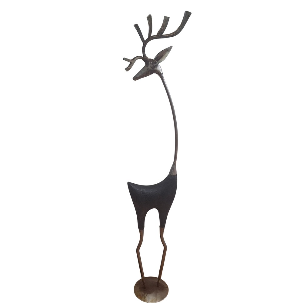 Vintage Mid Century Modern Metal Reindeer Sculpture Minimalist Brutalist Deer
